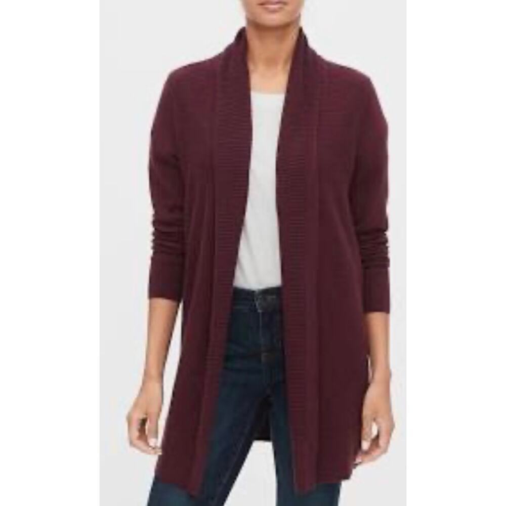Gap open front longline vamp red soft knit cardigan, size large, NWT, MSRP $50